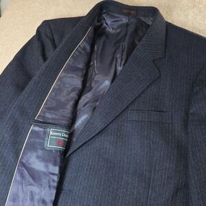 Kenneth Robison Suit Jacket Mens 44R Navy Blue Pinstripe Single Breasted Pockets